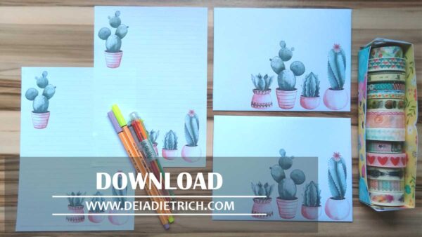 Envelope e papel de carta - cactos - Imagem 1