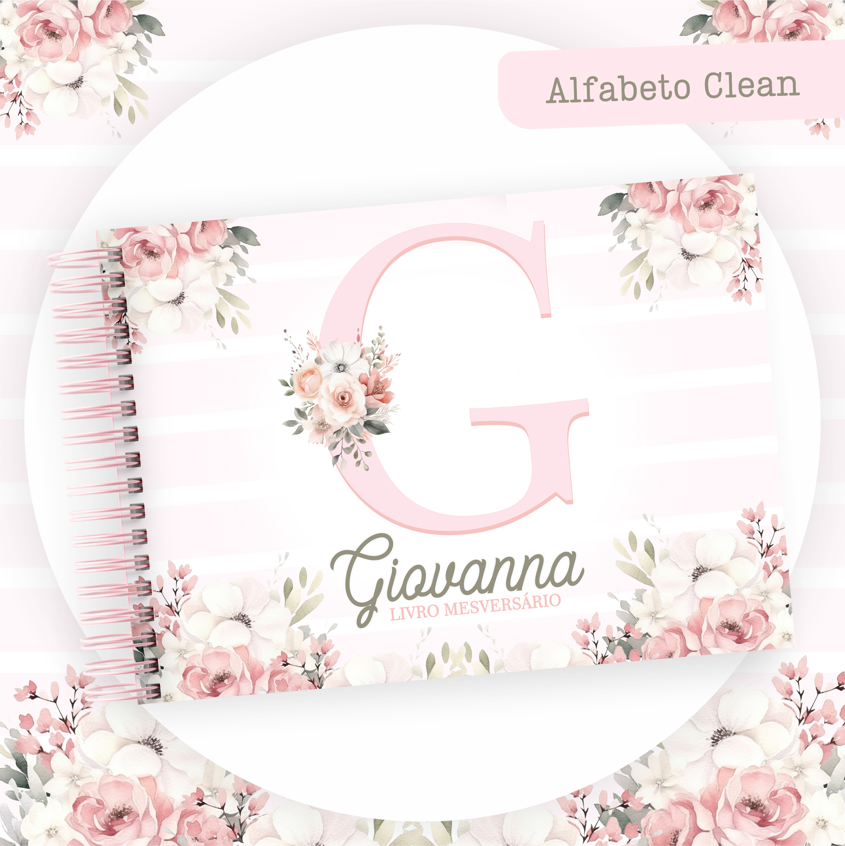 Alfabeto clean - mesversario Alfabeto floral - Caderneta de saúde, Livro do Bebê e Mesversário - Imagem 1