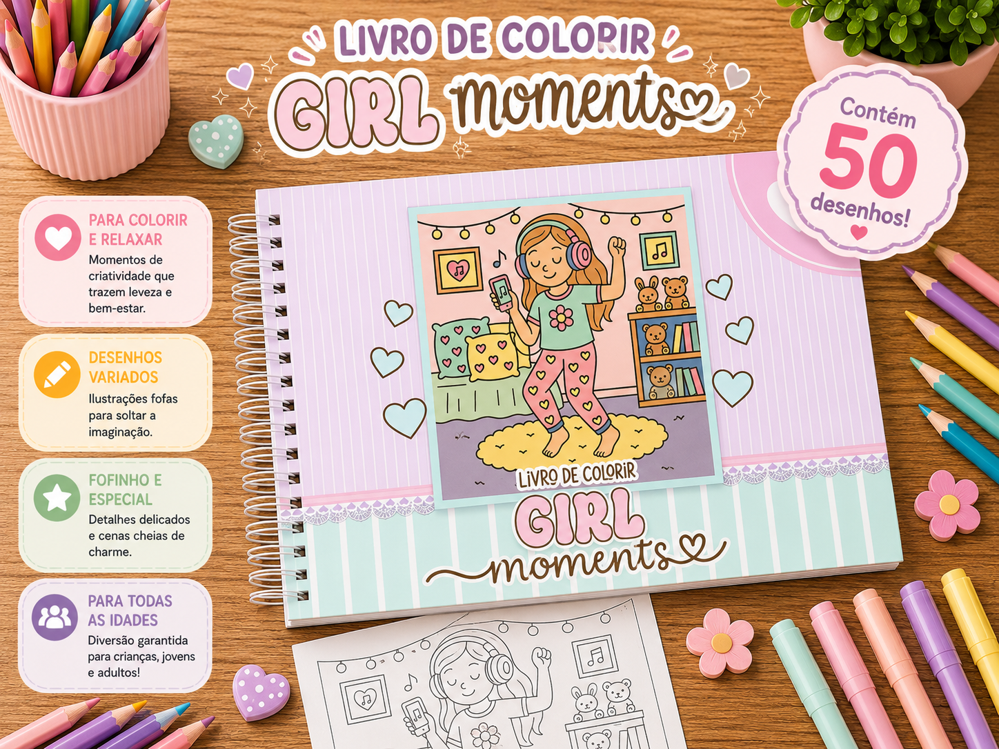 girl moments colorir1 Livro de colorir - Girl moments - Imagem 1